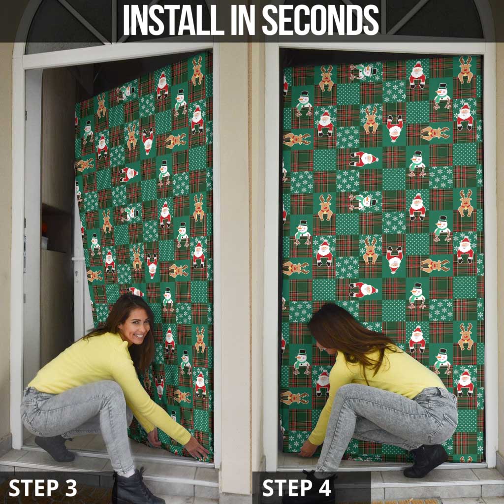 Christmas Patchwork Fake Tuxedo Door Cover Santa and Reindeer Green Plaid Style - Wonder Print Shop