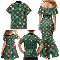 Christmas Patchwork Fake Tuxedo Family Matching Mermaid Dress and Hawaiian Shirt Santa and Reindeer Green Plaid Style - Wonder Print Shop