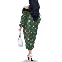Christmas Patchwork Fake Tuxedo Family Matching Off The Shoulder Long Sleeve Dress and Hawaiian Shirt Santa and Reindeer Green Plaid Style - Wonder Print Shop