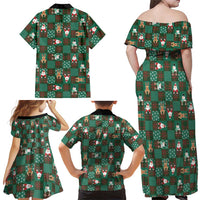 Christmas Patchwork Fake Tuxedo Family Matching Off Shoulder Maxi Dress and Hawaiian Shirt Santa and Reindeer Green Plaid Style - Wonder Print Shop