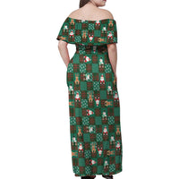 Christmas Patchwork Fake Tuxedo Family Matching Off Shoulder Maxi Dress and Hawaiian Shirt Santa and Reindeer Green Plaid Style - Wonder Print Shop