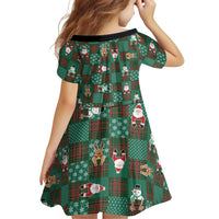 Christmas Patchwork Fake Tuxedo Family Matching Off Shoulder Short Dress and Hawaiian Shirt Santa and Reindeer Green Plaid Style - Wonder Print Shop