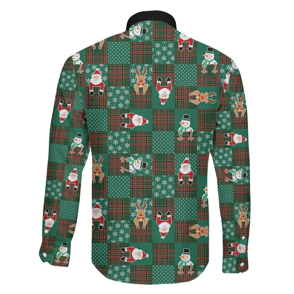 Christmas Patchwork Fake Tuxedo Family Matching Off Shoulder Short Dress and Hawaiian Shirt Santa and Reindeer Green Plaid Style - Wonder Print Shop