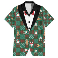 Christmas Patchwork Fake Tuxedo Family Matching Puletasi and Hawaiian Shirt Santa and Reindeer Green Plaid Style - Wonder Print Shop