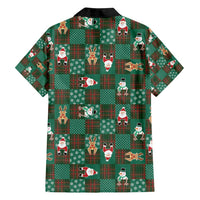 Christmas Patchwork Fake Tuxedo Family Matching Puletasi and Hawaiian Shirt Santa and Reindeer Green Plaid Style - Wonder Print Shop