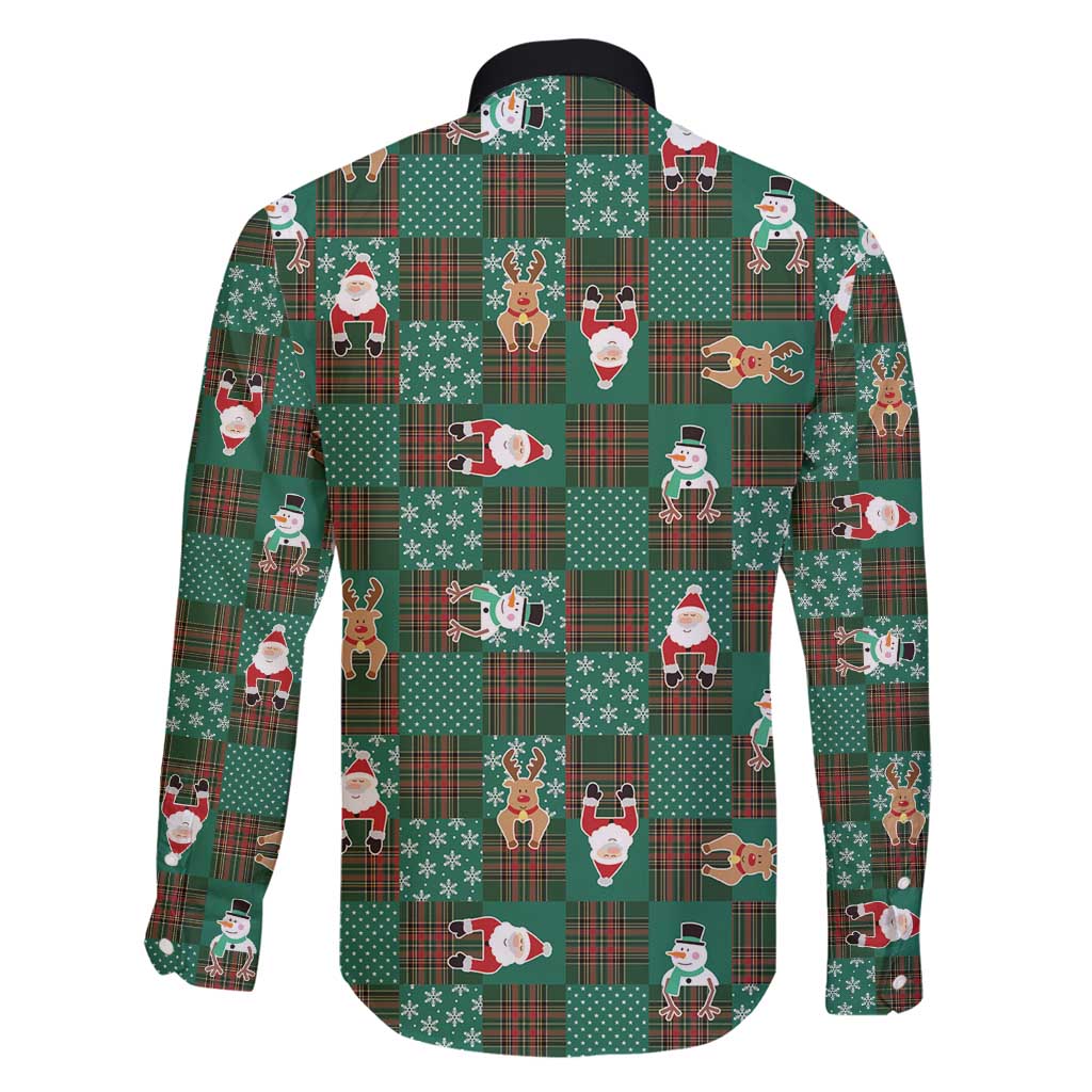 Christmas Patchwork Fake Tuxedo Family Matching Puletasi and Hawaiian Shirt Santa and Reindeer Green Plaid Style - Wonder Print Shop