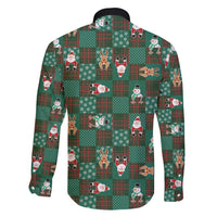 Christmas Patchwork Fake Tuxedo Family Matching Puletasi and Hawaiian Shirt Santa and Reindeer Green Plaid Style - Wonder Print Shop