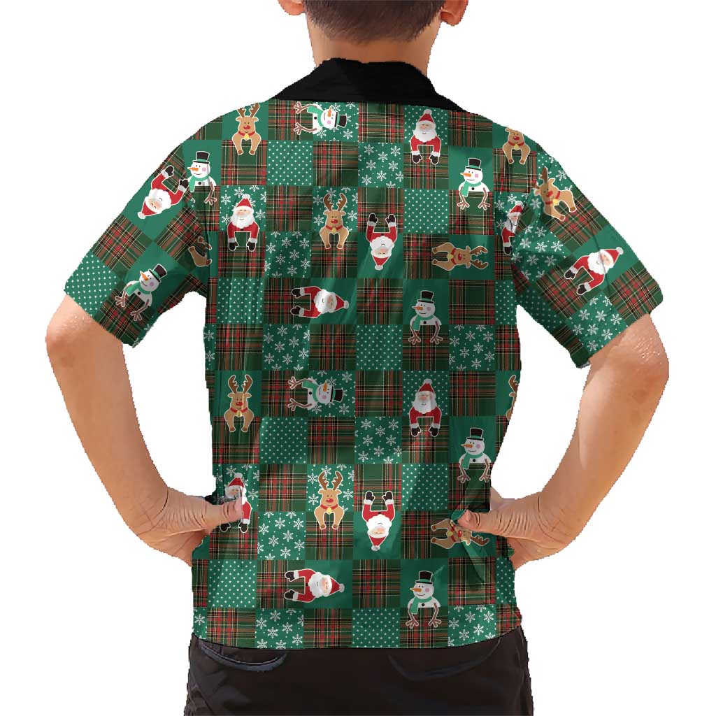 Christmas Patchwork Fake Tuxedo Family Matching Tank Maxi Dress and Hawaiian Shirt Santa and Reindeer Green Plaid Style - Wonder Print Shop