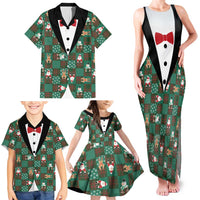 Christmas Patchwork Fake Tuxedo Family Matching Tank Maxi Dress and Hawaiian Shirt Santa and Reindeer Green Plaid Style - Wonder Print Shop