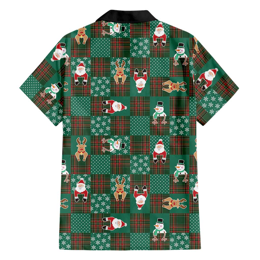 Christmas Patchwork Fake Tuxedo Family Matching Tank Maxi Dress and Hawaiian Shirt Santa and Reindeer Green Plaid Style - Wonder Print Shop