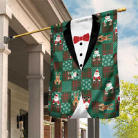 Christmas Patchwork Fake Tuxedo Garden Flag Santa and Reindeer Green Plaid Style - Wonder Print Shop