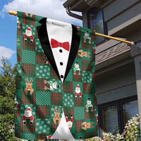 Christmas Patchwork Fake Tuxedo Garden Flag Santa and Reindeer Green Plaid Style - Wonder Print Shop
