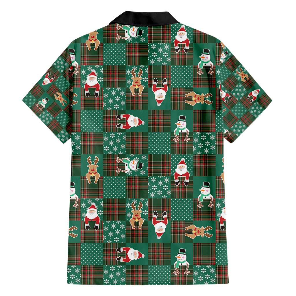 Christmas Patchwork Fake Tuxedo Hawaiian Shirt Santa and Reindeer Green Plaid Style - Wonder Print Shop