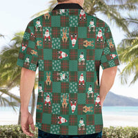 Christmas Patchwork Fake Tuxedo Hawaiian Shirt Santa and Reindeer Green Plaid Style - Wonder Print Shop