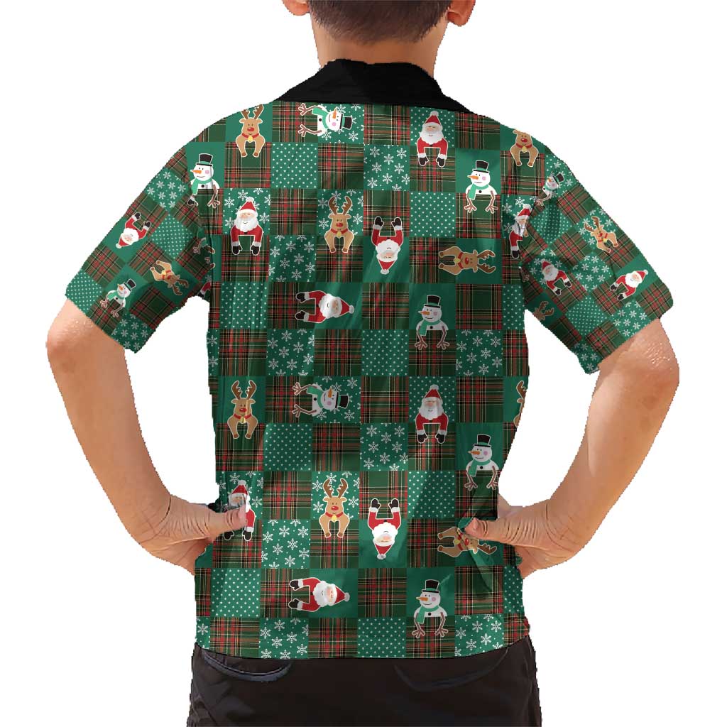 Christmas Patchwork Fake Tuxedo Hawaiian Shirt Santa and Reindeer Green Plaid Style - Wonder Print Shop