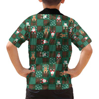 Christmas Patchwork Fake Tuxedo Hawaiian Shirt Santa and Reindeer Green Plaid Style - Wonder Print Shop