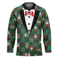 Christmas Patchwork Fake Tuxedo Hockey Jersey Santa and Reindeer Green Plaid Style - Wonder Print Shop