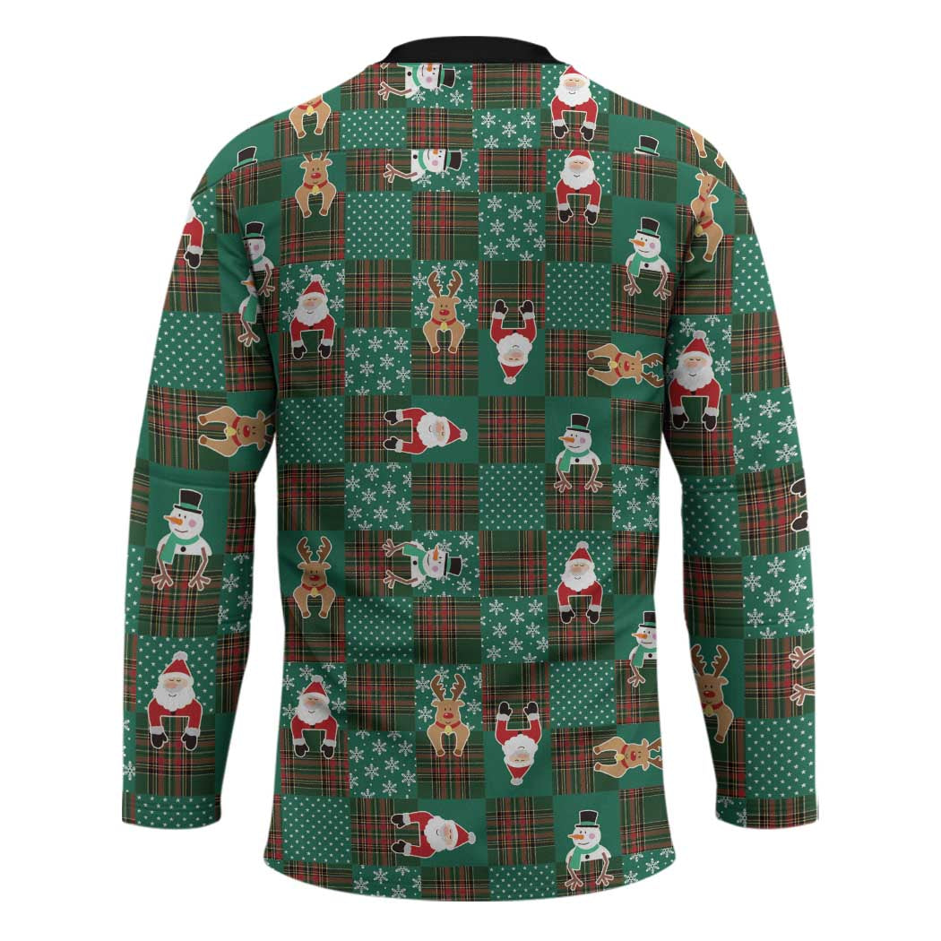Christmas Patchwork Fake Tuxedo Hockey Jersey Santa and Reindeer Green Plaid Style - Wonder Print Shop