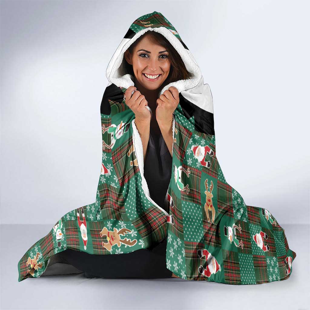 Christmas Patchwork Fake Tuxedo Hooded Blanket Santa and Reindeer Green Plaid Style - Wonder Print Shop