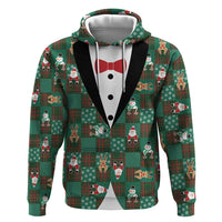 Christmas Patchwork Fake Tuxedo Hoodie Santa and Reindeer Green Plaid Style - Wonder Print Shop