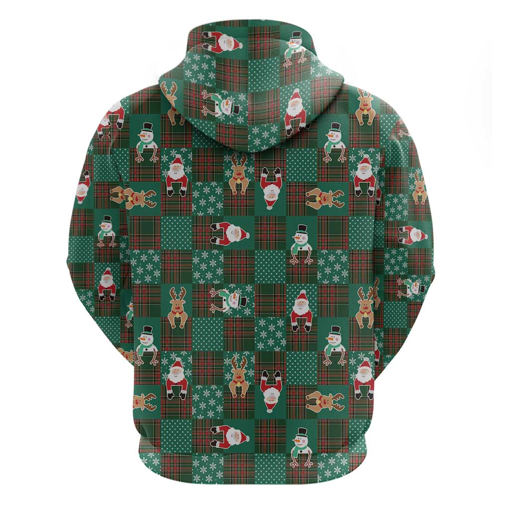 Christmas Patchwork Fake Tuxedo Hoodie Santa and Reindeer Green Plaid Style - Wonder Print Shop