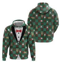 Christmas Patchwork Fake Tuxedo Hoodie Santa and Reindeer Green Plaid Style - Wonder Print Shop