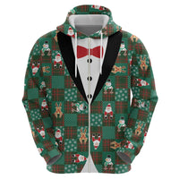 Christmas Patchwork Fake Tuxedo Hoodie Santa and Reindeer Green Plaid Style - Wonder Print Shop