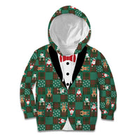 Christmas Patchwork Fake Tuxedo Kid Hoodie Santa and Reindeer Green Plaid Style - Wonder Print Shop