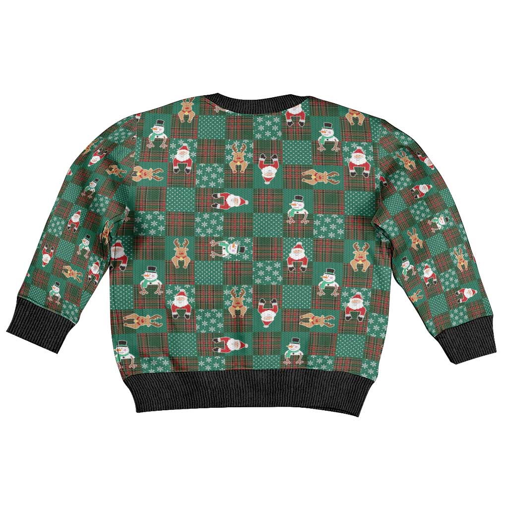 Christmas Patchwork Fake Tuxedo Kid Ugly Christmas Sweater Santa and Reindeer Green Plaid Style - Wonder Print Shop