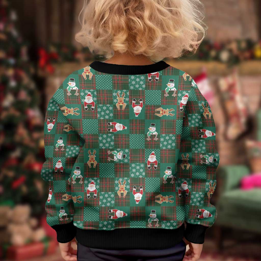 Christmas Patchwork Fake Tuxedo Kid Ugly Christmas Sweater Santa and Reindeer Green Plaid Style - Wonder Print Shop
