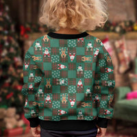Christmas Patchwork Fake Tuxedo Kid Ugly Christmas Sweater Santa and Reindeer Green Plaid Style - Wonder Print Shop