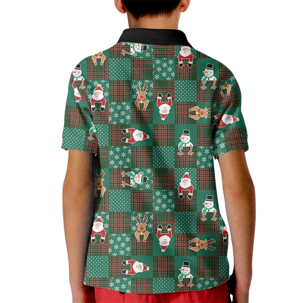 Christmas Patchwork Fake Tuxedo Kid Polo Shirt Santa and Reindeer Green Plaid Style - Wonder Print Shop
