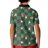 Christmas Patchwork Fake Tuxedo Kid Polo Shirt Santa and Reindeer Green Plaid Style - Wonder Print Shop