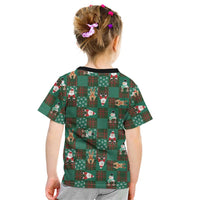 Christmas Patchwork Fake Tuxedo Kid T Shirt Santa and Reindeer Green Plaid Style - Wonder Print Shop