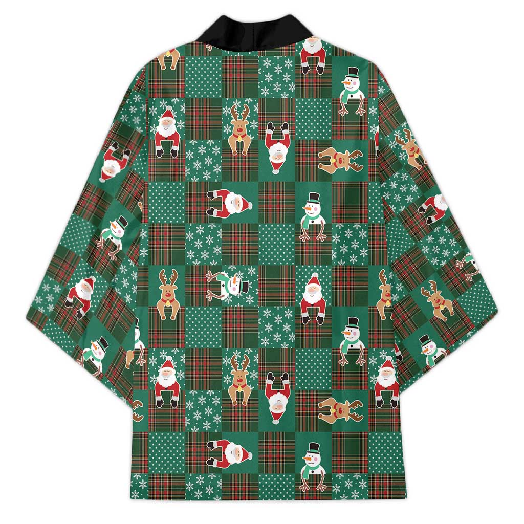 Christmas Patchwork Fake Tuxedo Kimono Santa and Reindeer Green Plaid Style - Wonder Print Shop