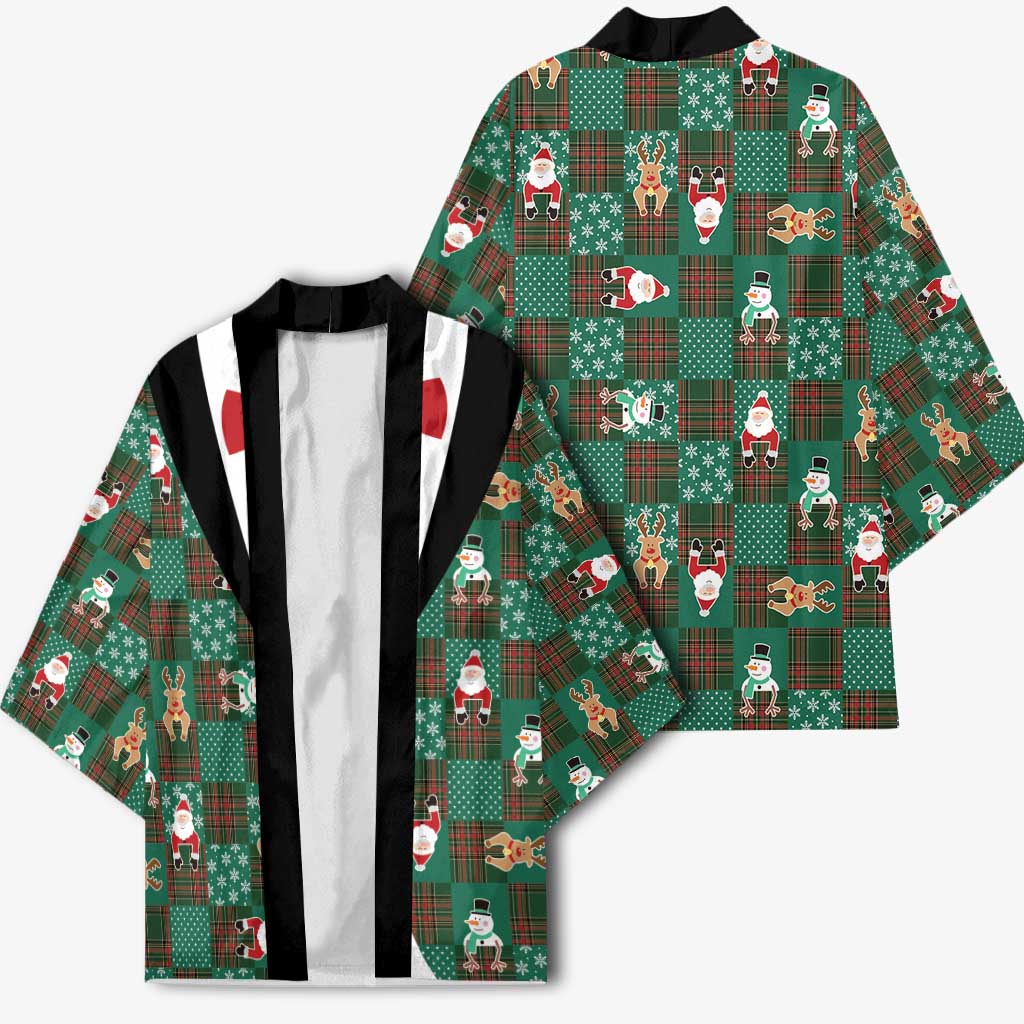Christmas Patchwork Fake Tuxedo Kimono Santa and Reindeer Green Plaid Style - Wonder Print Shop