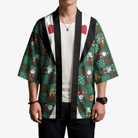 Christmas Patchwork Fake Tuxedo Kimono Santa and Reindeer Green Plaid Style - Wonder Print Shop