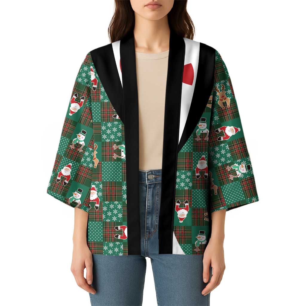 Christmas Patchwork Fake Tuxedo Kimono Santa and Reindeer Green Plaid Style - Wonder Print Shop