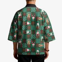 Christmas Patchwork Fake Tuxedo Kimono Santa and Reindeer Green Plaid Style - Wonder Print Shop
