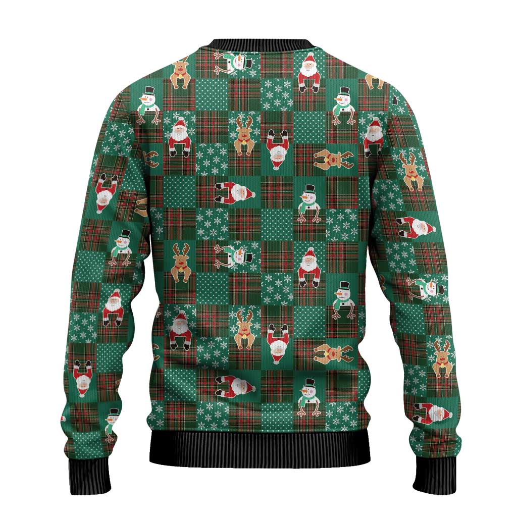 Christmas Patchwork Fake Tuxedo Ugly Christmas Sweater Santa and Reindeer Green Plaid Style - Wonder Print Shop