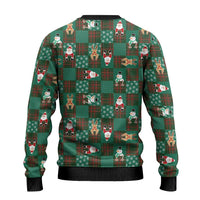 Christmas Patchwork Fake Tuxedo Ugly Christmas Sweater Santa and Reindeer Green Plaid Style - Wonder Print Shop