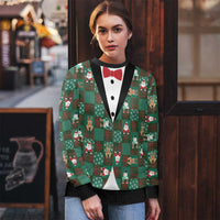 Christmas Patchwork Fake Tuxedo Ugly Christmas Sweater Santa and Reindeer Green Plaid Style - Wonder Print Shop
