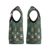 Christmas Patchwork Fake Tuxedo Christmas Knitted V-Neck Vest Santa and Reindeer Green Plaid Style - Wonder Print Shop