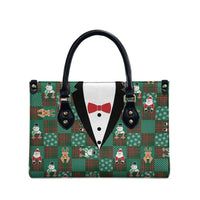 Christmas Patchwork Fake Tuxedo Leather Bag Santa and Reindeer Green Plaid Style - Wonder Print Shop
