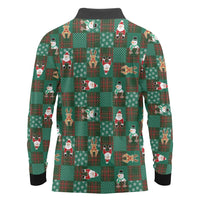 Christmas Patchwork Fake Tuxedo Long Sleeve Polo Shirt Santa and Reindeer Green Plaid Style - Wonder Print Shop