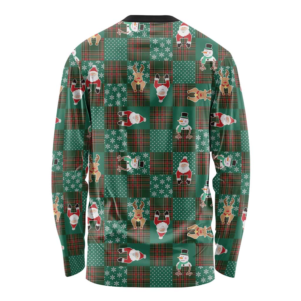Christmas Patchwork Fake Tuxedo Long Sleeve Shirt Santa and Reindeer Green Plaid Style - Wonder Print Shop