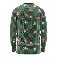 Christmas Patchwork Fake Tuxedo Long Sleeve Shirt Santa and Reindeer Green Plaid Style - Wonder Print Shop