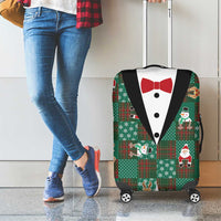 Christmas Patchwork Fake Tuxedo Luggage Cover Santa and Reindeer Green Plaid Style - Wonder Print Shop