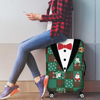 Christmas Patchwork Fake Tuxedo Luggage Cover Santa and Reindeer Green Plaid Style - Wonder Print Shop