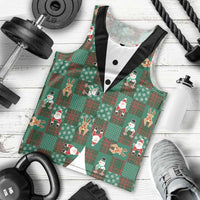 Christmas Patchwork Fake Tuxedo Men Tank Top Santa and Reindeer Green Plaid Style - Wonder Print Shop